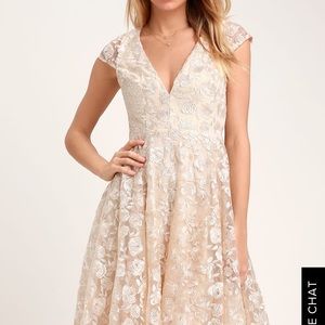 Lulu’s Champagne Lace Backless Mini Dress